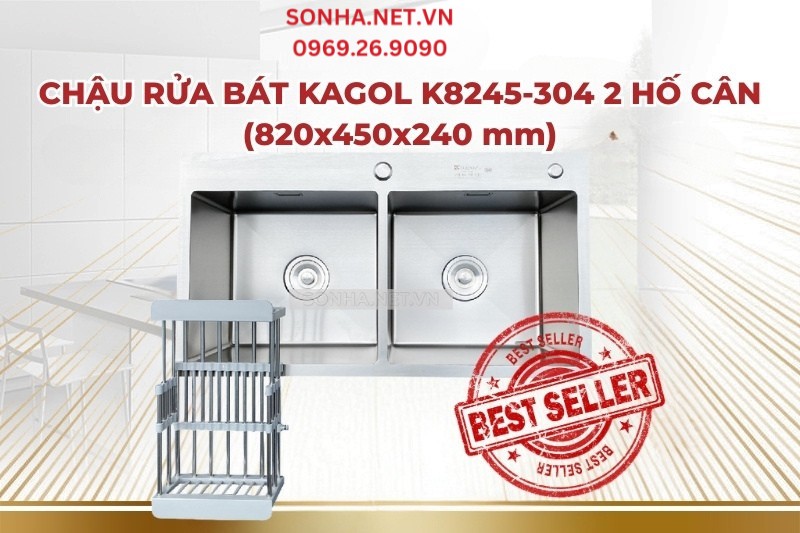 Si&ecirc;u phẩm chậu rửa b&aacute;t Kagol K8245-304 2 hố c&acirc;n