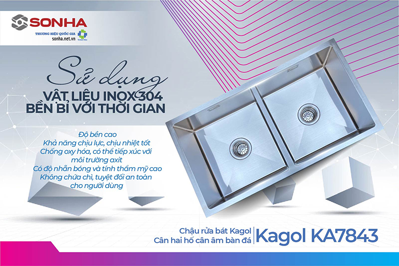 Chậu Kagol KA7843 &acirc;m b&agrave;n đ&aacute; l&agrave;m từ inox 304