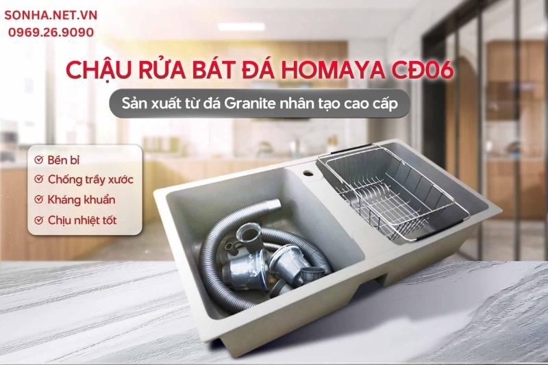 Bồn rửa ch&eacute;n b&aacute;t Homaya CĐ06 được sản xuất từ chất liệu đ&aacute; nh&acirc;n tạo