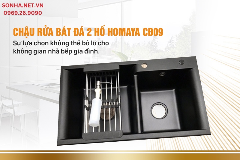 Chậu rửa b&aacute;t đ&aacute; Homaya 2 hố kt 820-460 CĐ09 sự lựa chọn kh&ocirc;ng th&ecirc;̉ bỏ lỡ