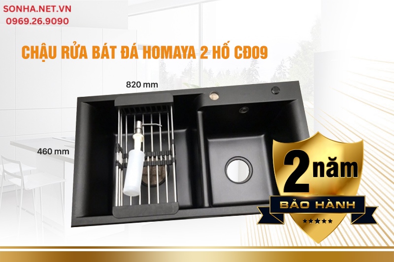 Th&ocirc;ng số kỹ thuật của chậu rửa b&aacute;t đ&aacute; Homaya 2 hố CĐ09