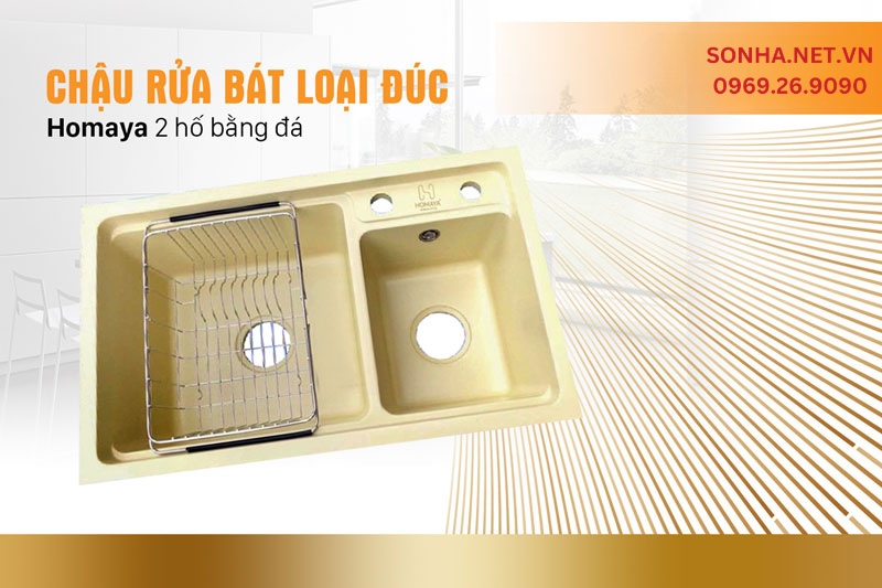 Chậu rửa đ&aacute; đ&uacute;c 2 hố Homaya HM2D8047 tiện &iacute;ch, an to&agrave;n sức khoẻ
