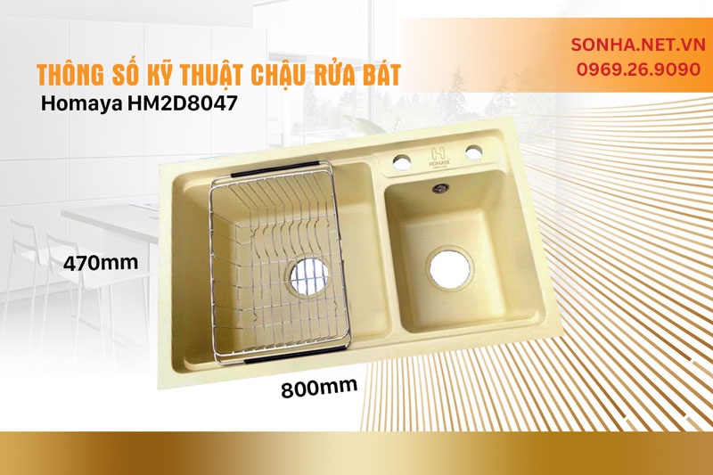 K&iacute;ch thước chậu rửa ch&eacute;n bằng đ&aacute; Homaya HM2D8047