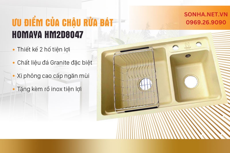 4 ưu điểm chậu rửa ch&eacute;n đ&aacute; nh&acirc;n tạo Homaya HM2D8047