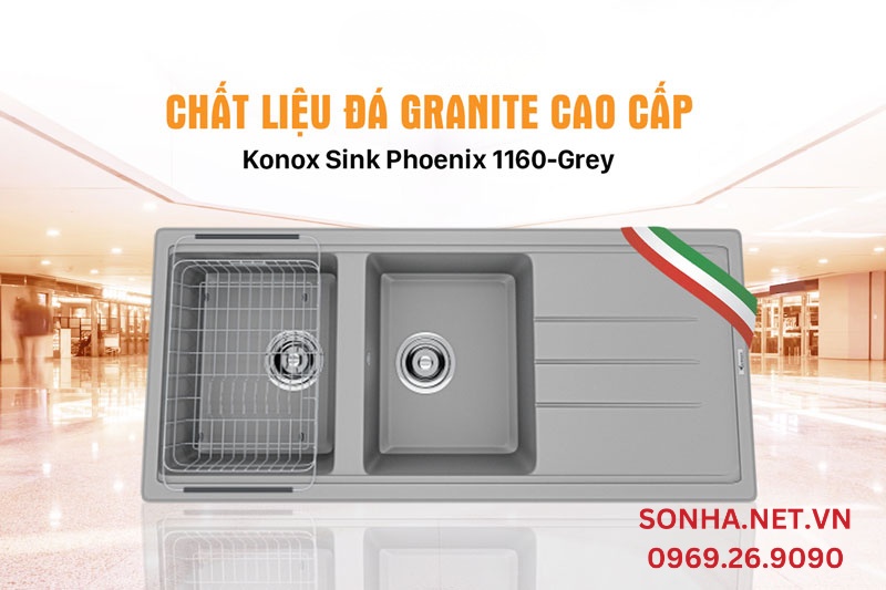 Chậu Konox Sink Phoenix 1160-Grey l&agrave;m bằng đ&aacute; cao cấp
