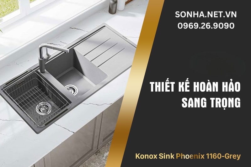 Chậu đ&aacute; Konox Sink Phoenix 1160-Grey thiết kế sang trọng