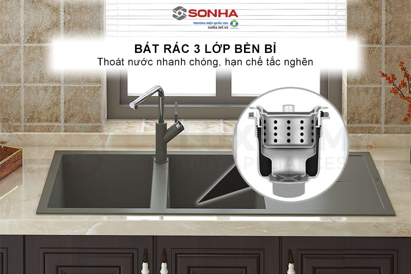 Trang bị b&aacute;t r&aacute;c 3 lớp bền bỉ, tho&aacute;t nước nhanh v&agrave; hạn chế tắc nghẽn