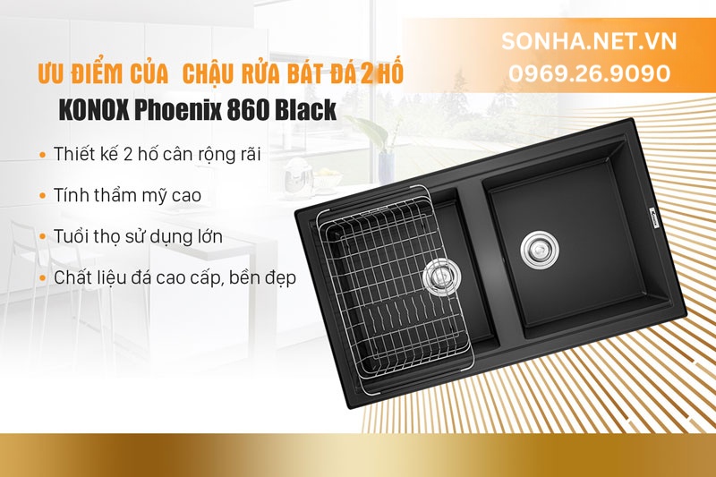 4 ưu điểm vượt trội chậu rửa ch&eacute;n đ&aacute; Konox Phoenix 860 Black