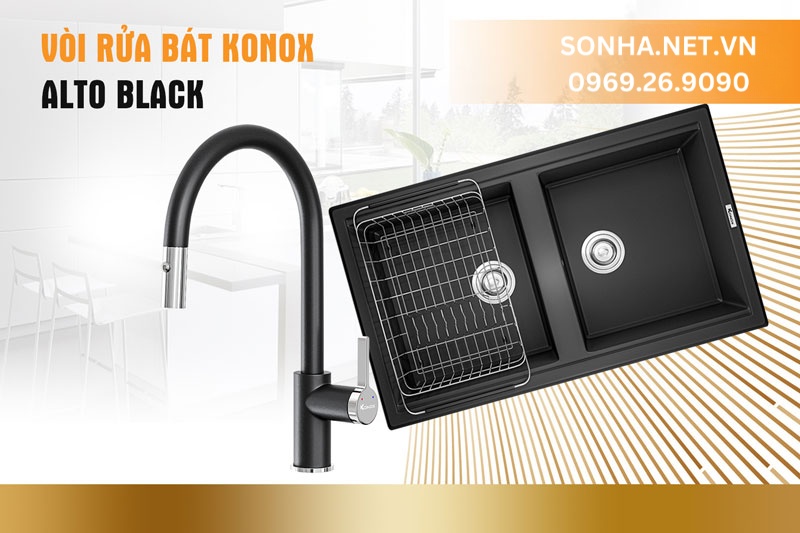 Gợi &yacute; kh&aacute;c lắp chậu Konox Phoenix 860 Black c&ugrave;ng v&ograve;i Alto Black 