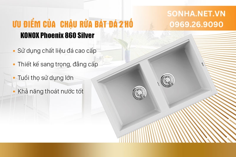 4 ưu điểm chậu đ&aacute; Konox Phoenix 860 Silver được ưa chuộng