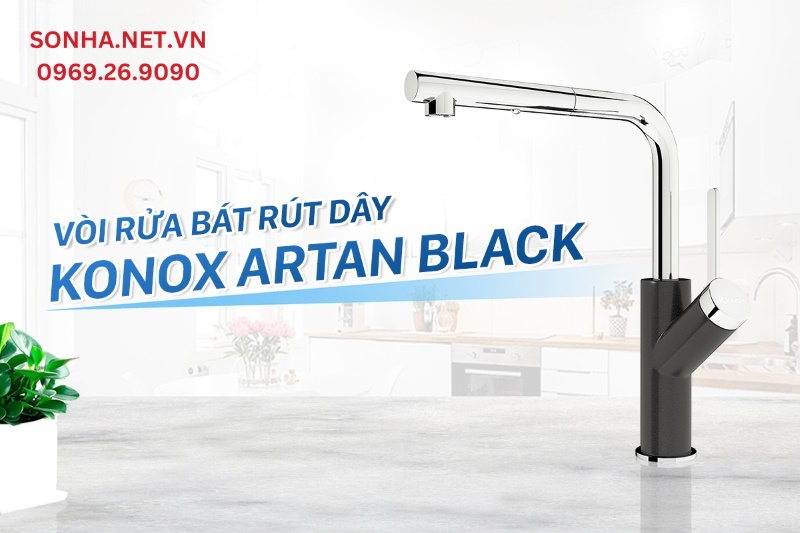 V&ograve;i rửa b&aacute;t Konox Artan Black r&uacute;t d&acirc;y