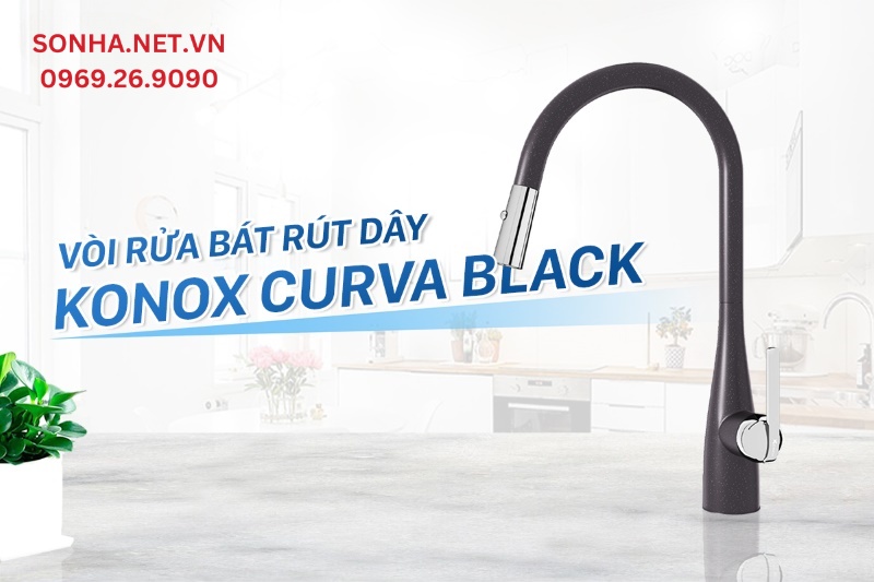 V&ograve;i rửa b&aacute;t Konox Curva Black r&uacute;t d&acirc;y