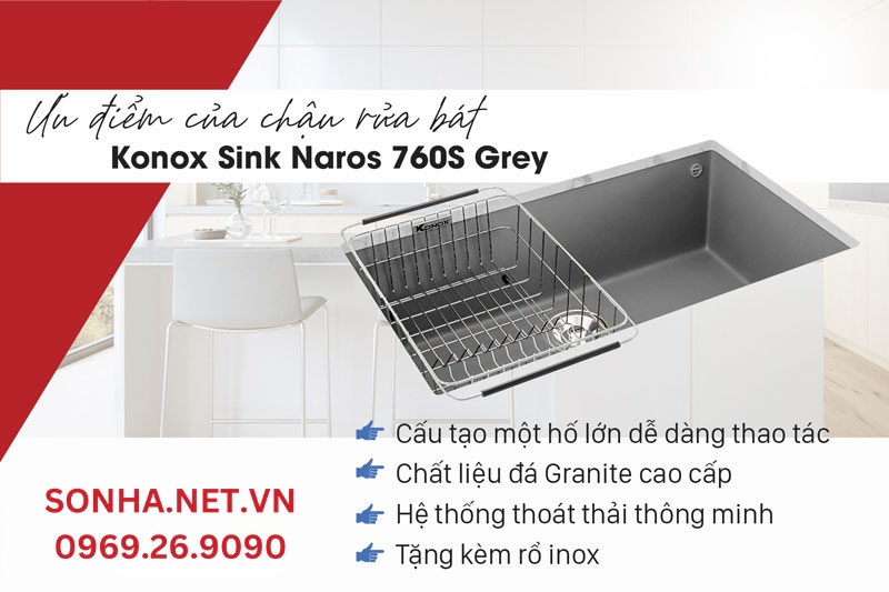 4 ưu điểm vượt trội chậu đ&aacute; Konox Sink Naros 760S Grey
