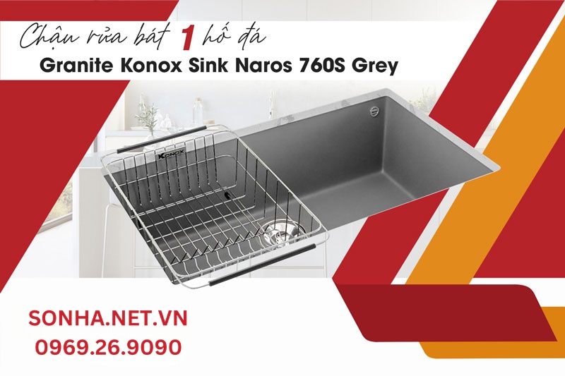 Chậu đ&aacute; Konox Sink Naros 760S Grey tiện &iacute;ch, đẹp, sang trọng