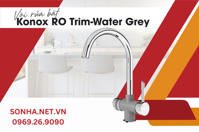Chậu v&ograve;i Konox Sink Naros 760S Grey v&agrave; RO Trim-Water Grey tiện nghi căn bếp