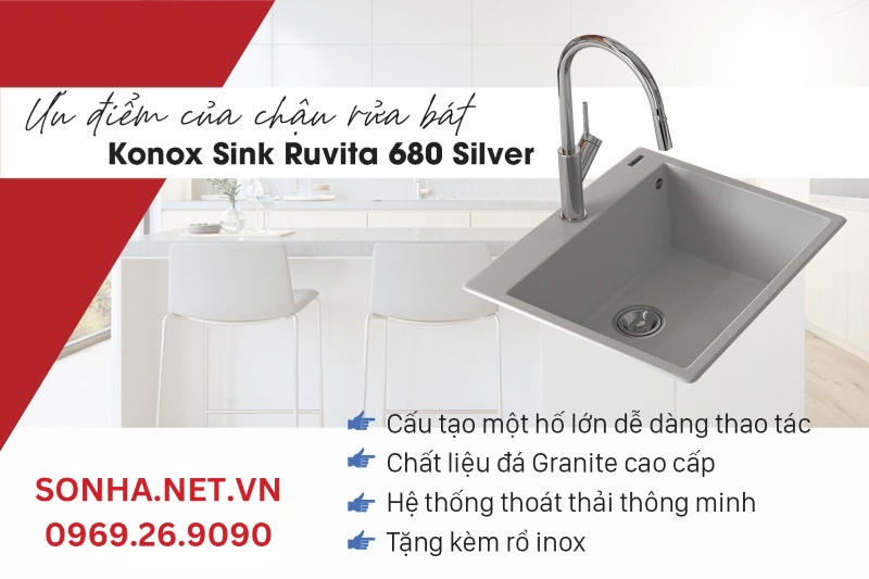 Ưu điểm của chậu rửa b&aacute;t Konox Sink Ruvita 680 Silver