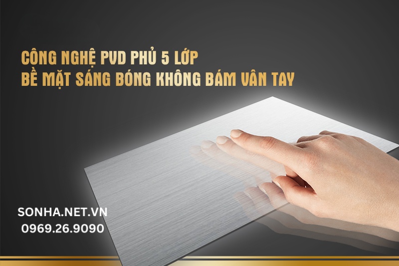 Bề mặt s&aacute;ng b&oacute;ng kh&ocirc;ng b&aacute;m v&acirc;n tay với c&ocirc;ng ngh&ecirc;̣ PVC 5 lớp