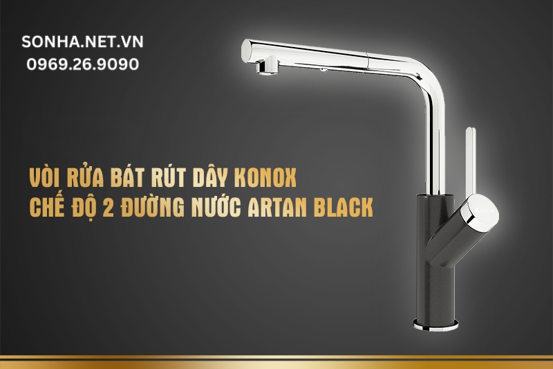 V&ograve;i rửa b&aacute;t r&uacute;t d&acirc;y Konox chế độ 2 đường nước Artan Black