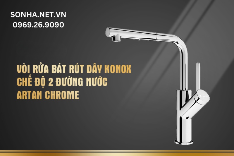 V&ograve;i rửa b&aacute;t r&uacute;t d&acirc;y Konox chế độ 2 đường nước Artan Chrome