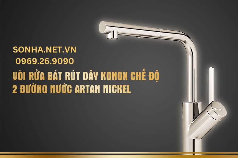 V&ograve;i rửa b&aacute;t r&uacute;t d&acirc;y Konox chế độ 2 đường nước Artan Nickel