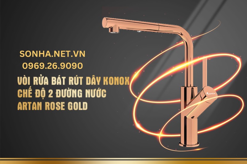 V&ograve;i rửa b&aacute;t r&uacute;t d&acirc;y Konox chế độ 2 đường nước Artan Rose Gold