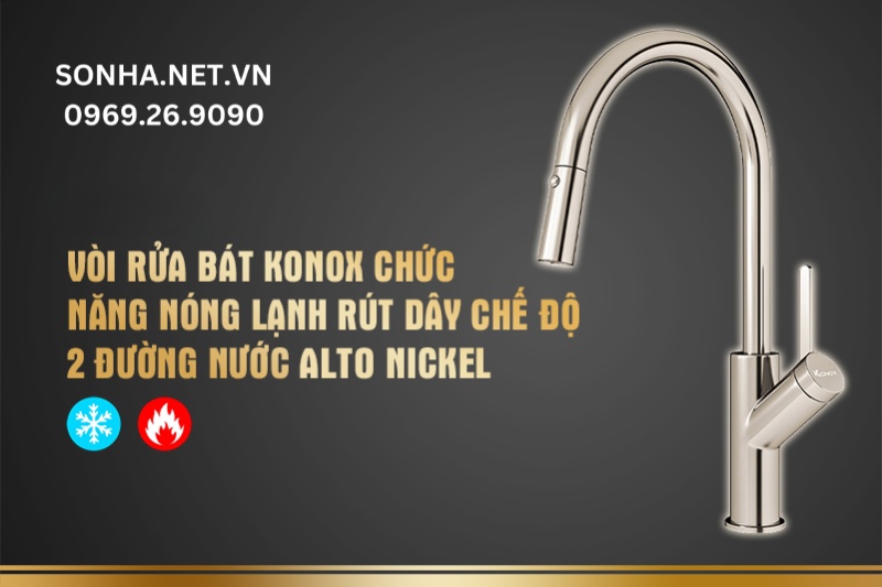 V&ograve;i rửa b&aacute;t Konox chức năng n&oacute;ng lạnh r&uacute;t d&acirc;y ALTO NICKEL
