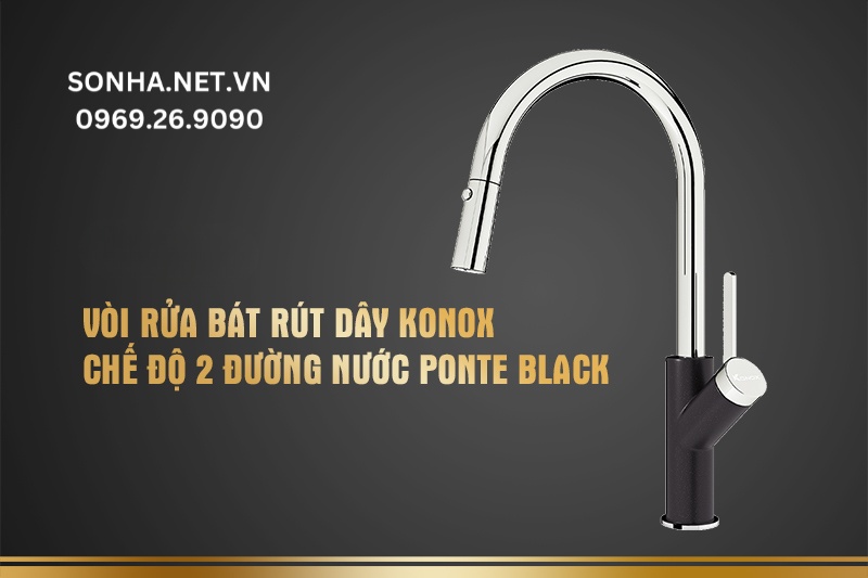 V&ograve;i rửa b&aacute;t r&uacute;t d&acirc;y Konox chế độ 2 đường nước Ponte Black