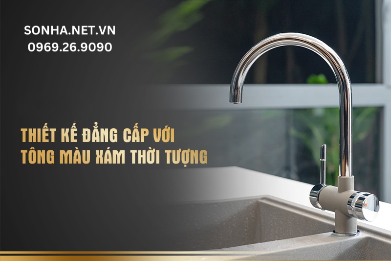 Thiết kế t&ocirc;ng x&aacute;m điểm nhấn của kh&ocirc;ng gian