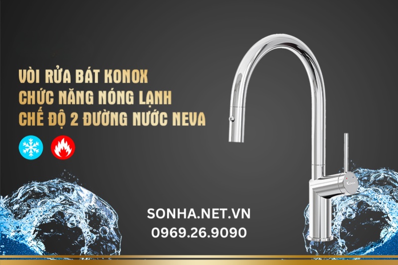 Vòi rửa bát Konox chức năng nóng lạnh rút dây Konox chế độ 2 đường nước NEVA