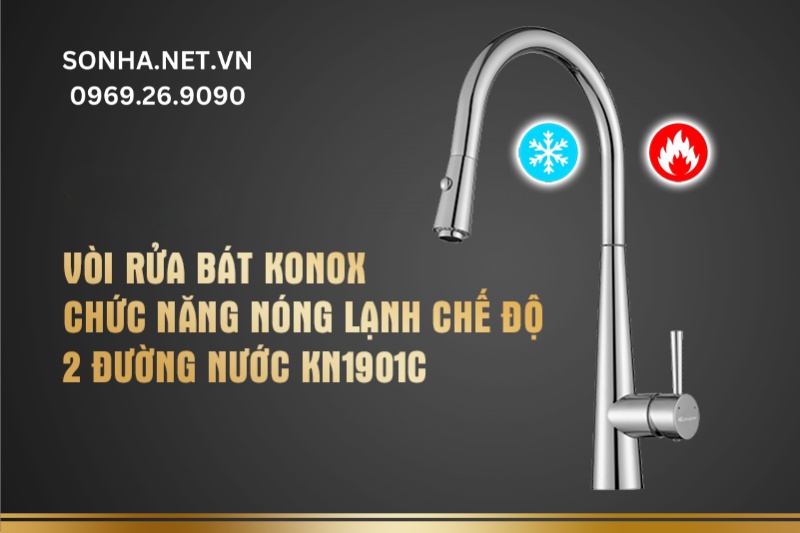 V&ograve;i rửa b&aacute;t Konox chức năng n&oacute;ng lạnh r&uacute;t d&acirc;y Konox chế độ 2 đường nước KN1901C