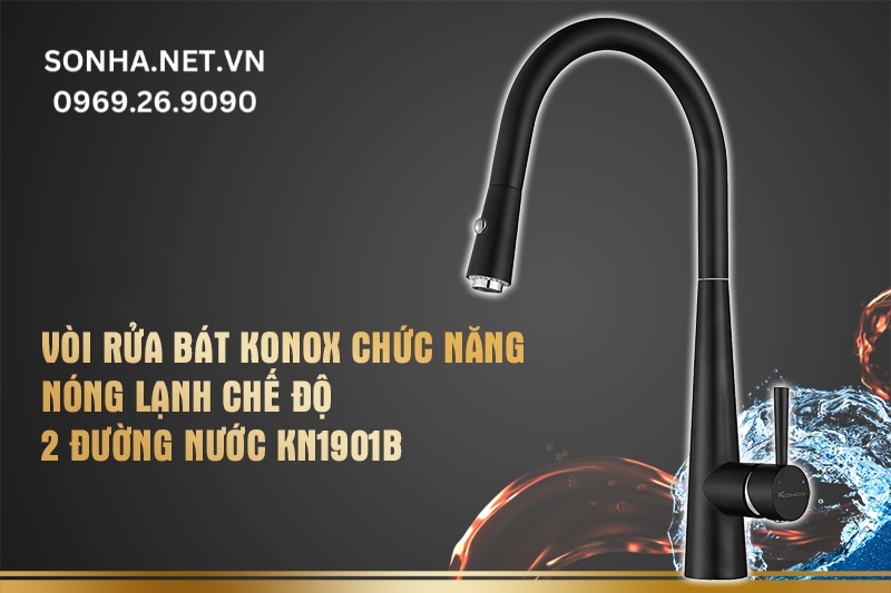 V&ograve;i rửa b&aacute;t Konox chức năng n&oacute;ng lạnh r&uacute;t d&acirc;y Konox chế độ 2 đường nước KN1901B