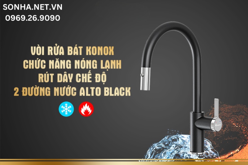 Vòi rửa bát Konox chế độ 2 đường nước ALTO BLACK