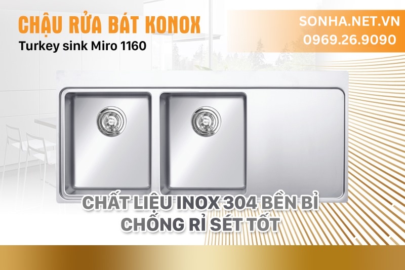 Chất liệu inox 304 bền bỉ, chống rỉ s&eacute;t tốt
