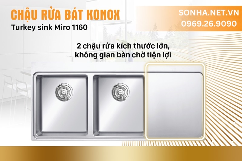 Trang bị với 2 chậu rửa th&ecirc;m 1 b&agrave;n chờ v&ocirc; c&ugrave;ng tiện lợi