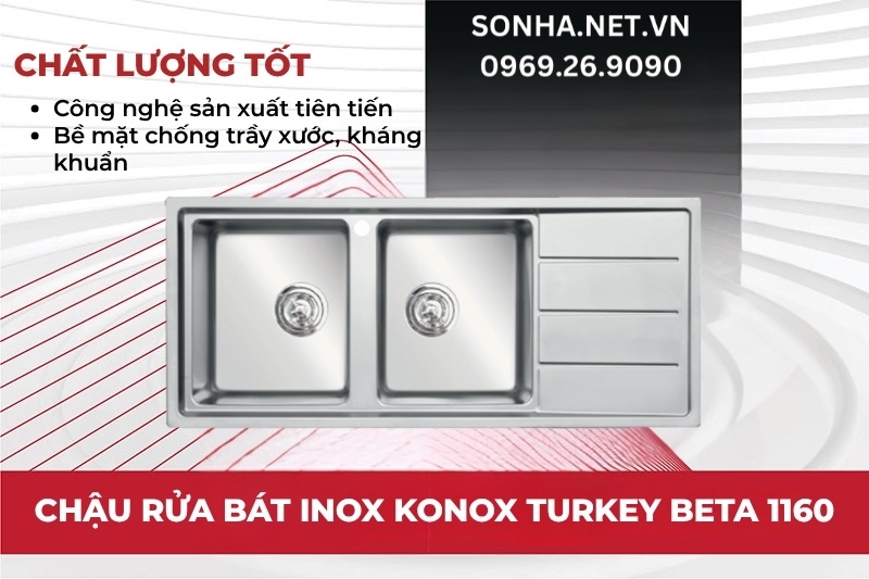 Chậu rửa b&aacute;t Konox Turkey Beta 1160 được kiểm định chất lượng r&otilde; r&agrave;ng
