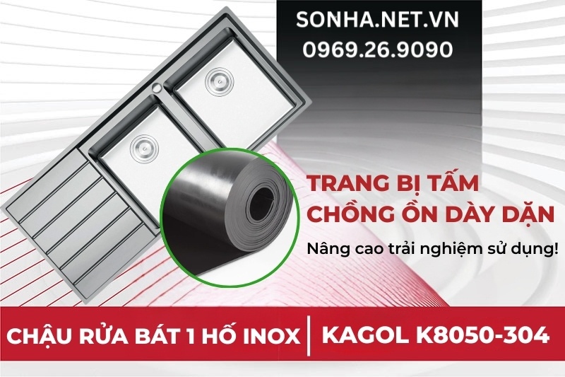 Bồn rửa ch&eacute;n 2 hố 1 b&agrave;n Konox KS11650 2B được trang bị tấm chống ồn