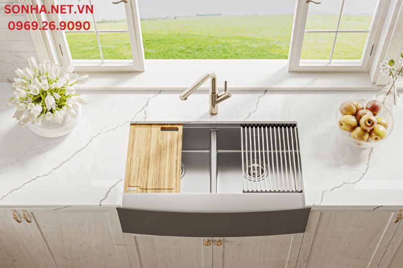 Hình ảnh thực tế của chậu 2 hố cân Konox KN8751DA Retta