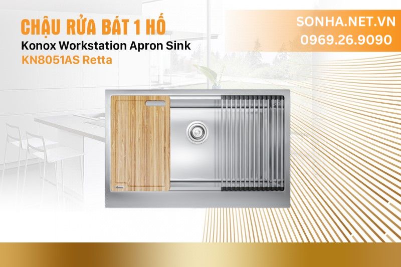 Chậu rửa b&aacute;t 1 hố Konox Workstation Apron Sink KN8051AS Retta
