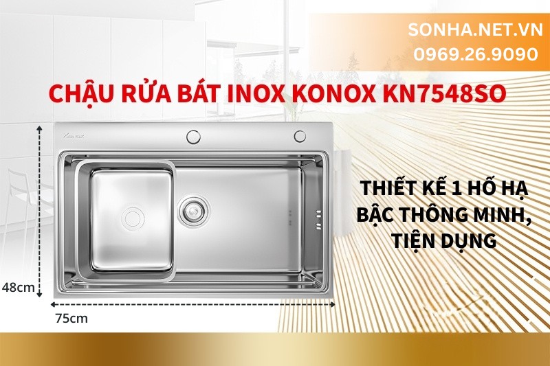 Bồn rửa ch&eacute;n 1 hố hạ bậc Konox KN7548SO c&oacute; thiết kế th&ocirc;ng minh