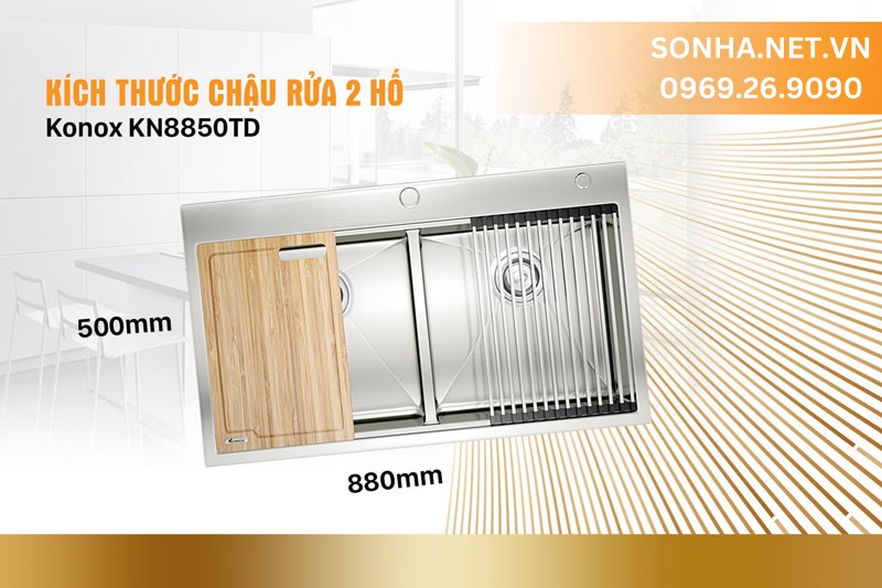 Th&ocirc;ng số k&iacute;ch thước chậu rửa Konox KN8850TD
