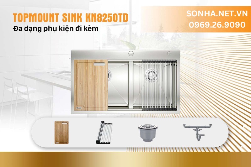 Chậu rửa b&aacute;t Konox Workstation - Topmount Sink KN8250TD trang bị cho mình nhi&ecirc;̀u phụ ki&ecirc;̣n