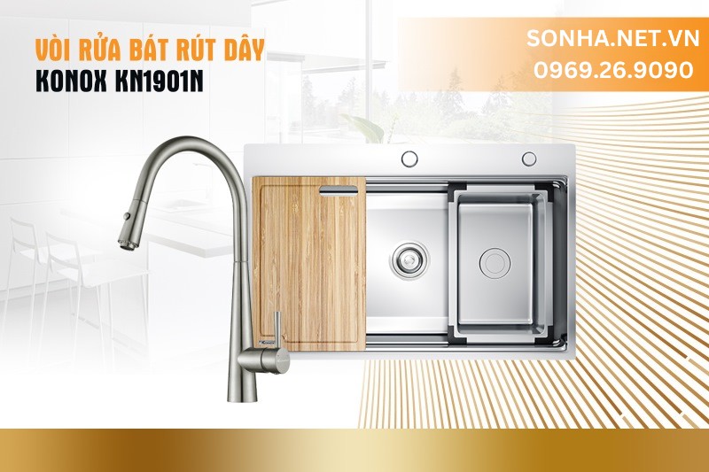 V&ograve;i rửa b&aacute;t r&uacute;t d&acirc;y Konox KN1901N