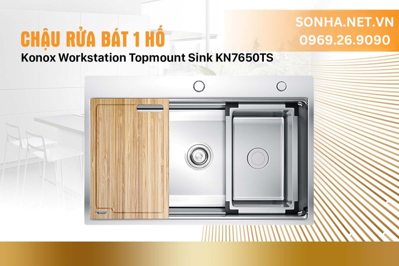 Chậu rửa b&aacute;t 1 hố Konox Workstation Topmount Sink KN7650TS