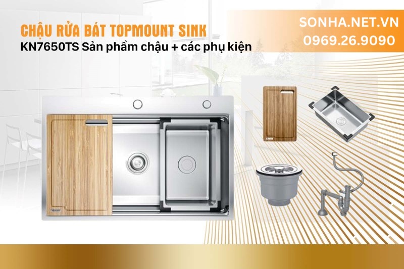 Chậu rửa b&aacute;t 1 hố Konox Workstation Topmount Sink KN7650TS full phụ ki&ecirc;̣n