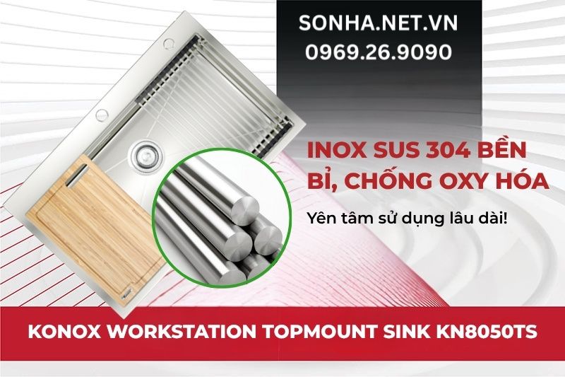 Bồn rửa b&aacute;t Konox KN8050TS được sản xuất từ inox SUS304 cao cấp