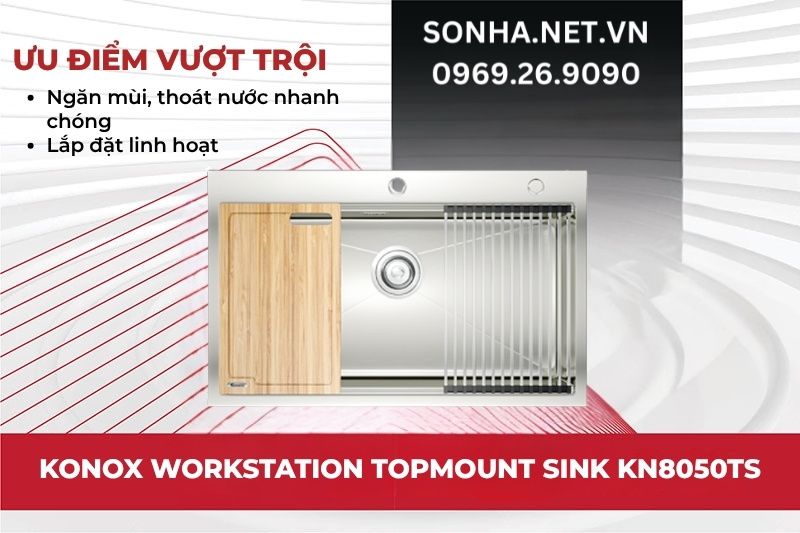Chậu rửa 1 hố Konox KN8050TS sở hữu nhiều ưu điểm vượt trội
