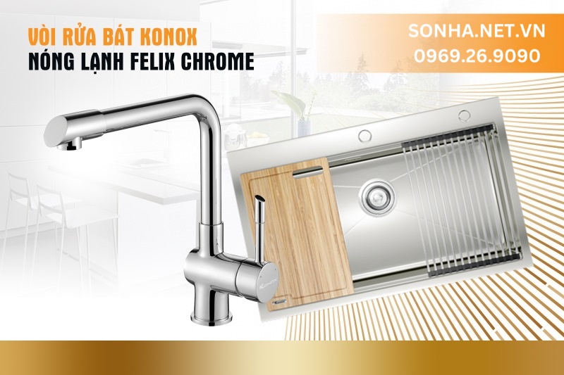 V&ograve;i rửa b&aacute;t Konox n&oacute;ng lạnh Felix Chrome
