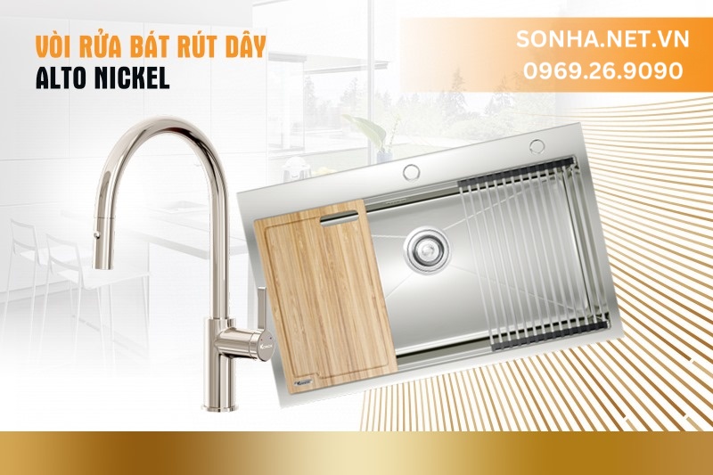 V&ograve;i rửa b&aacute;t n&oacute;ng lạnh Konox Alto Nickel