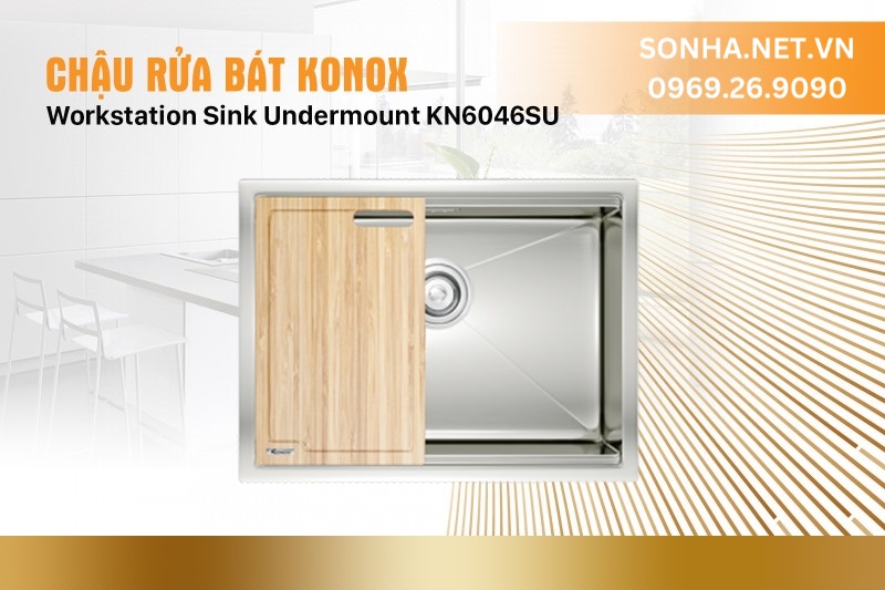 Chậu rửa b&aacute;t 1 hố, hạ bậc KONOX Workstation Sink-Undermount Sink KN6046SU