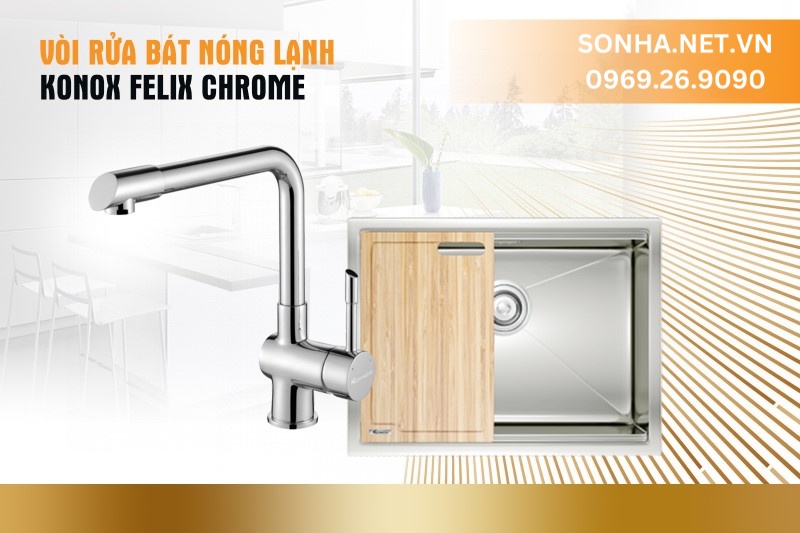 V&ograve;i rửa b&aacute;t Konox n&oacute;ng lạnh Felix Chrome
